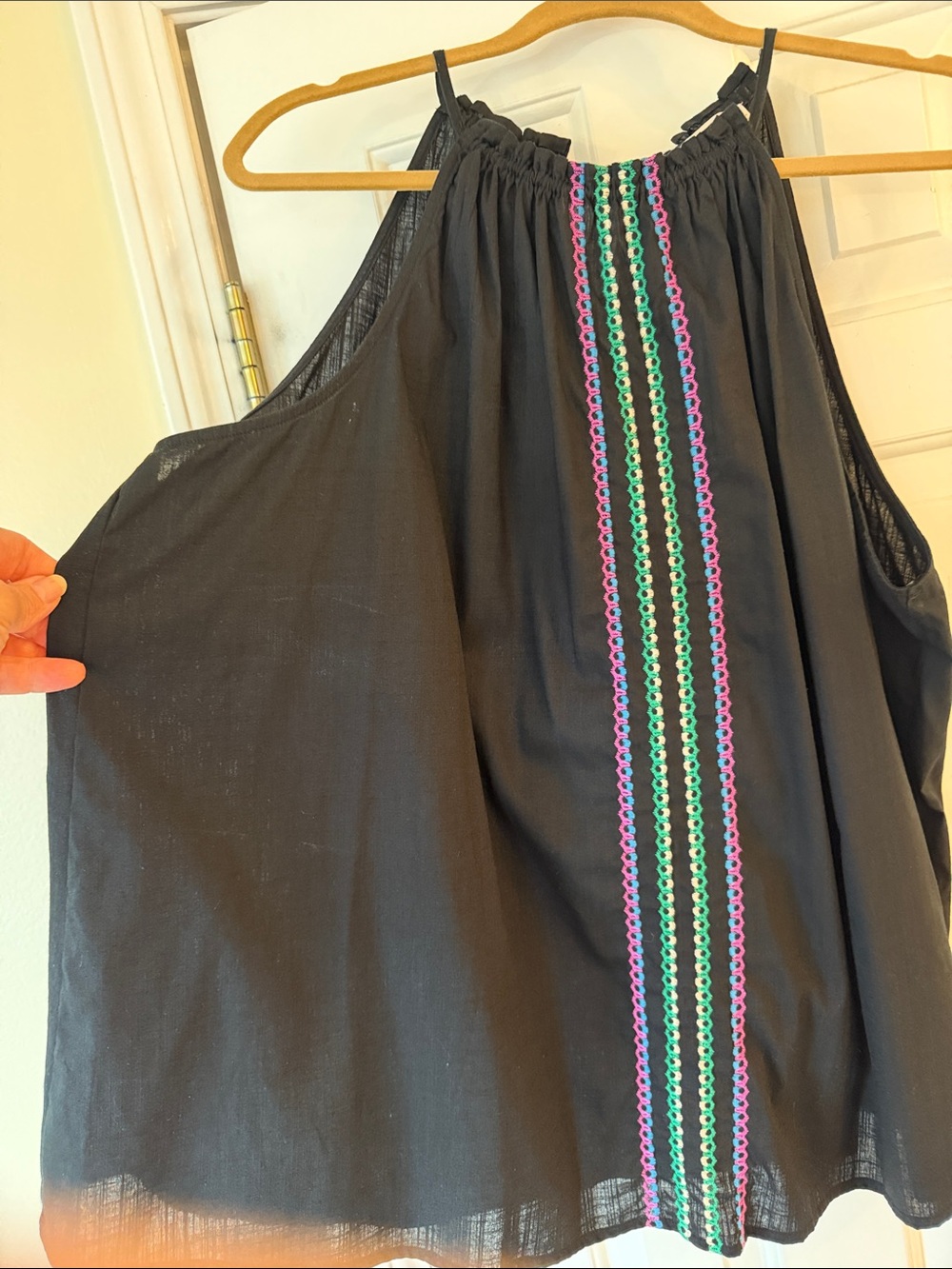 Knox Rose Black Halter Top with Embroidered Green & Purple Trim XXL - Picture 3 of 9